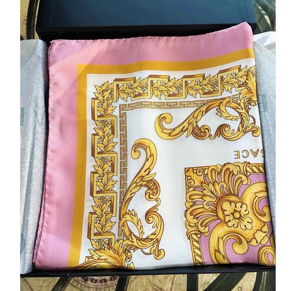 Versace Accessories - Authentic Versace Baby Pink & Gold Baroque Medusa Palazzo XL Scarf / Wrap